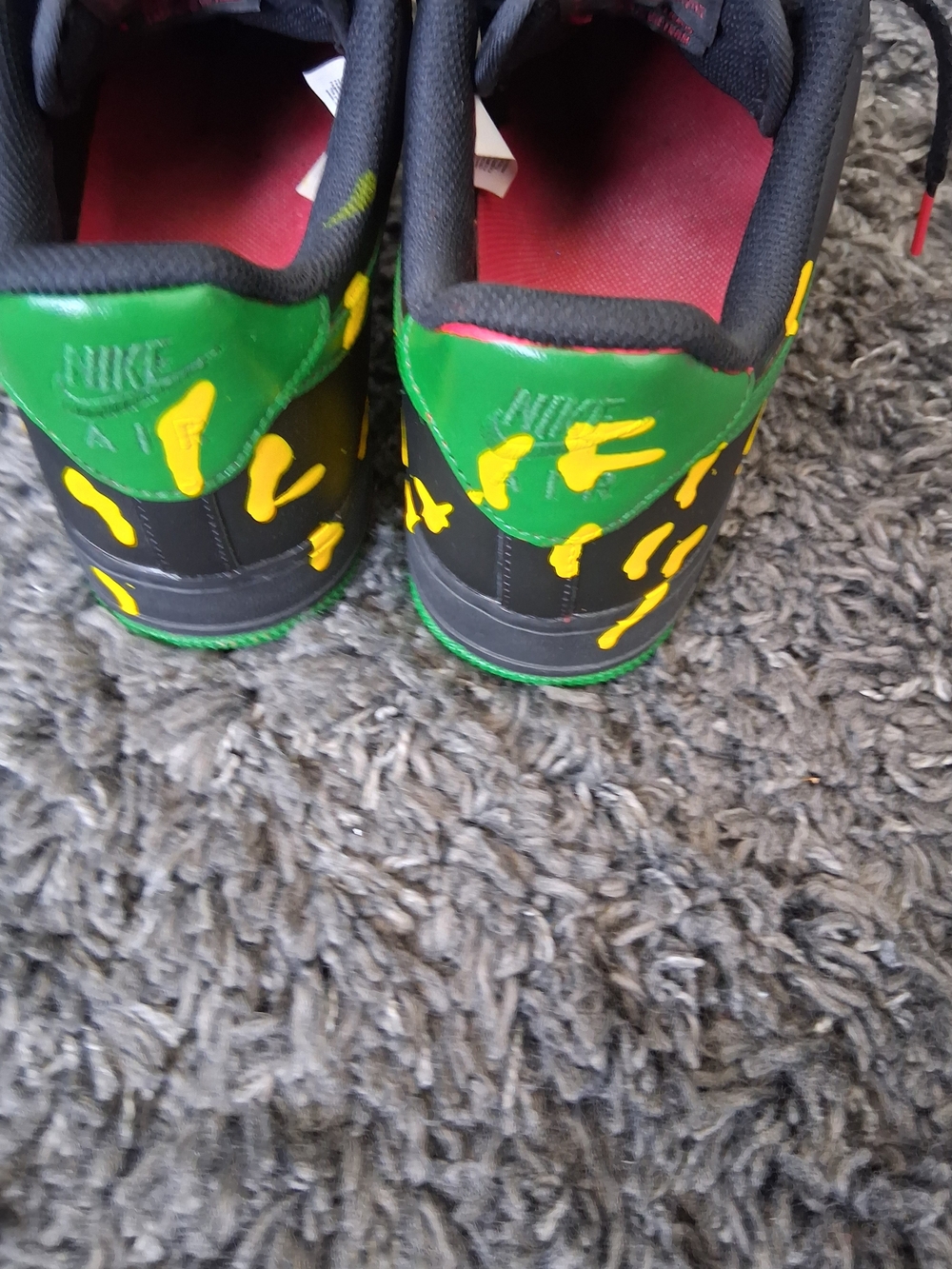 Nike Air Force 1 Black with Yellow Paint Splatter and Green Swoosh - Picture 4 of 6